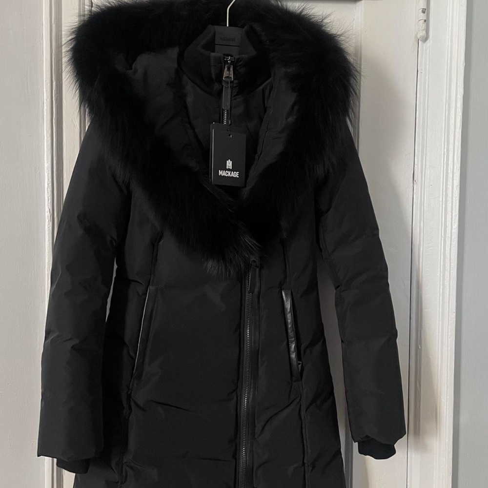 Mackage Black Puffer Coat with Fur Trim